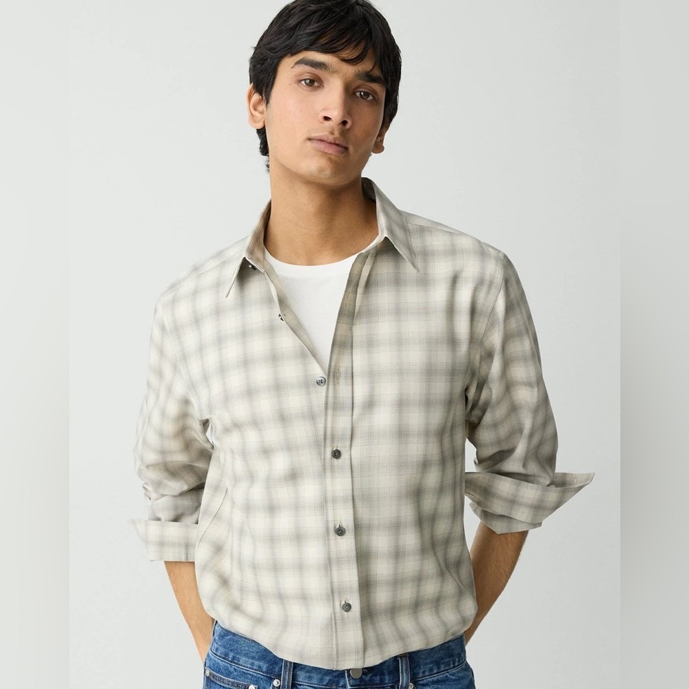 NWT Theory Irving 100% Virgin Wool Plaid Men’s Button Down Shirt Size Small
